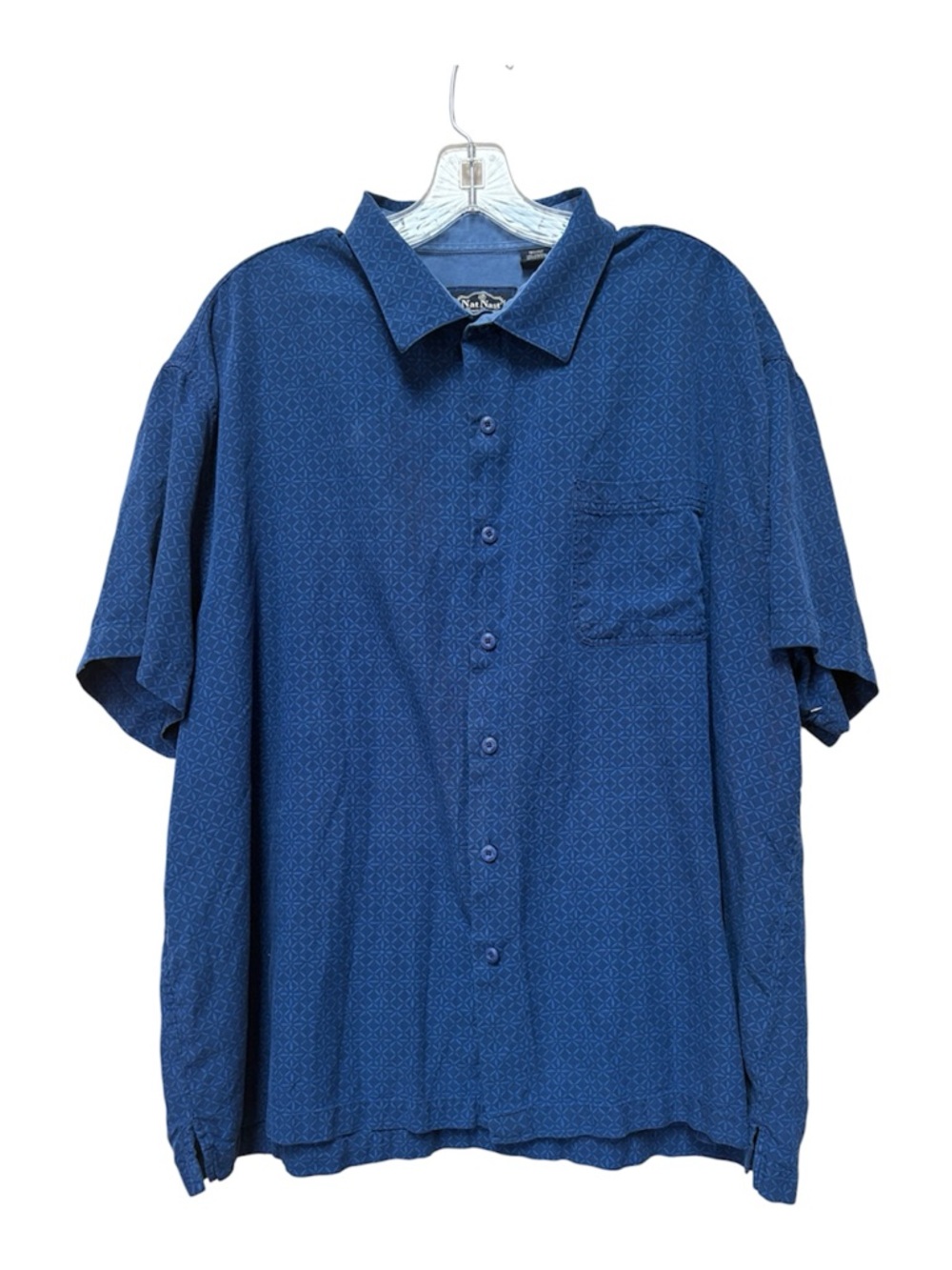 Nat Nast Men’s XXL Silk Blend Camp Shirt Blue Bowling Resort Short Sleeve